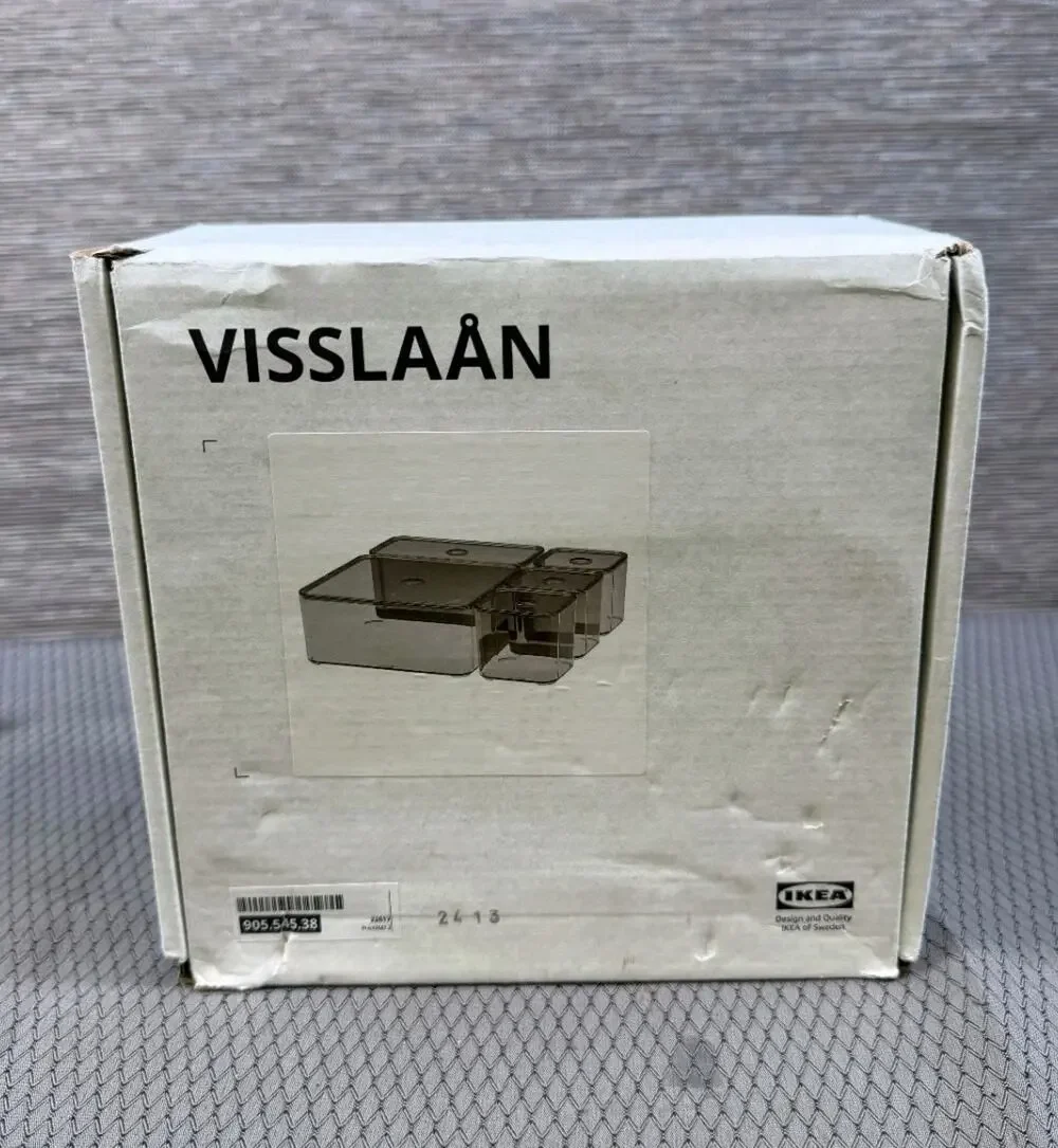 IKEA VISSLAAN VISSLAÅN Box With Lid Set Of 5 Gray 905.545.38 NEW